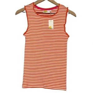 Youth Girl's 15-16 NWT Boden Coral White Striped Tank Top Lace Ruffles